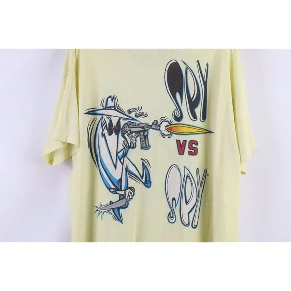 Vintage 80s Mad Magazine XL Distressed Spell Out Spy vs Spy T-Shirt Yellow USA